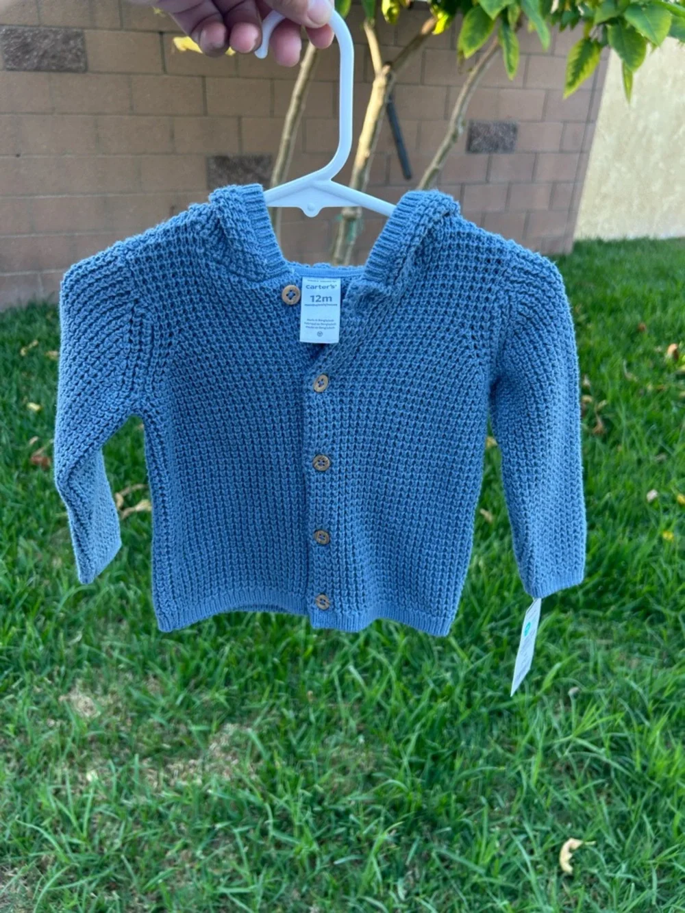 Carter's Knit Hooded Cardigan in Dusty Blue